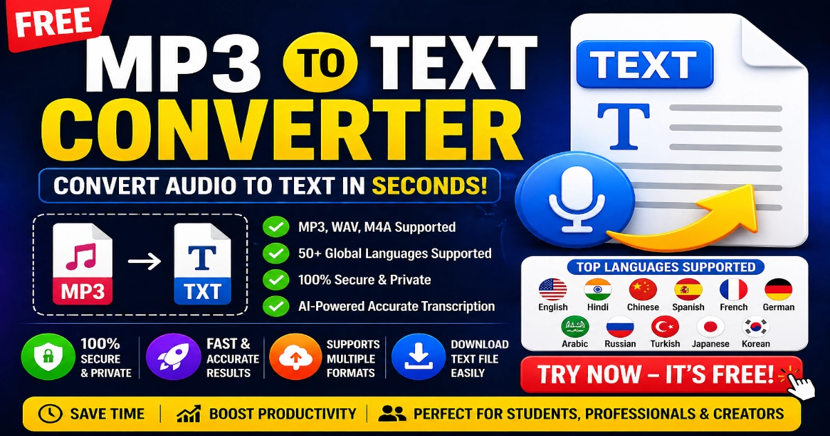 Free MP3 to Text Converter Online 2026 Updated – Convert Audio to Text Securely