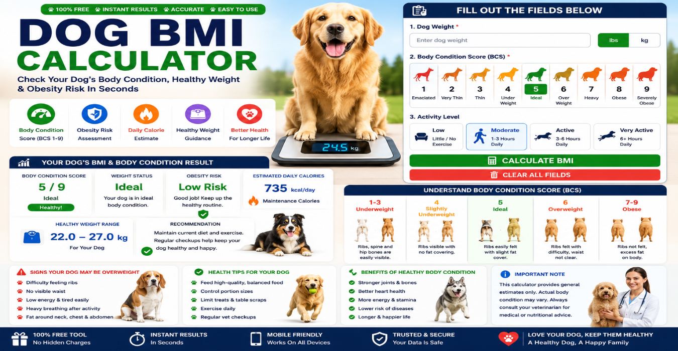 Dog BMI Calculator Complete Guide 2026 – Check Healthy Dog Body Condition