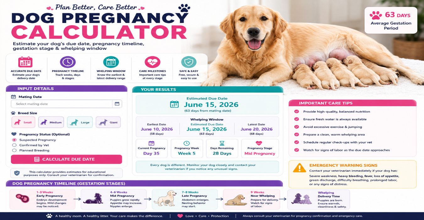 Dog Pregnancy Calculator Updated 2026 – Dog Due Date Estimator
