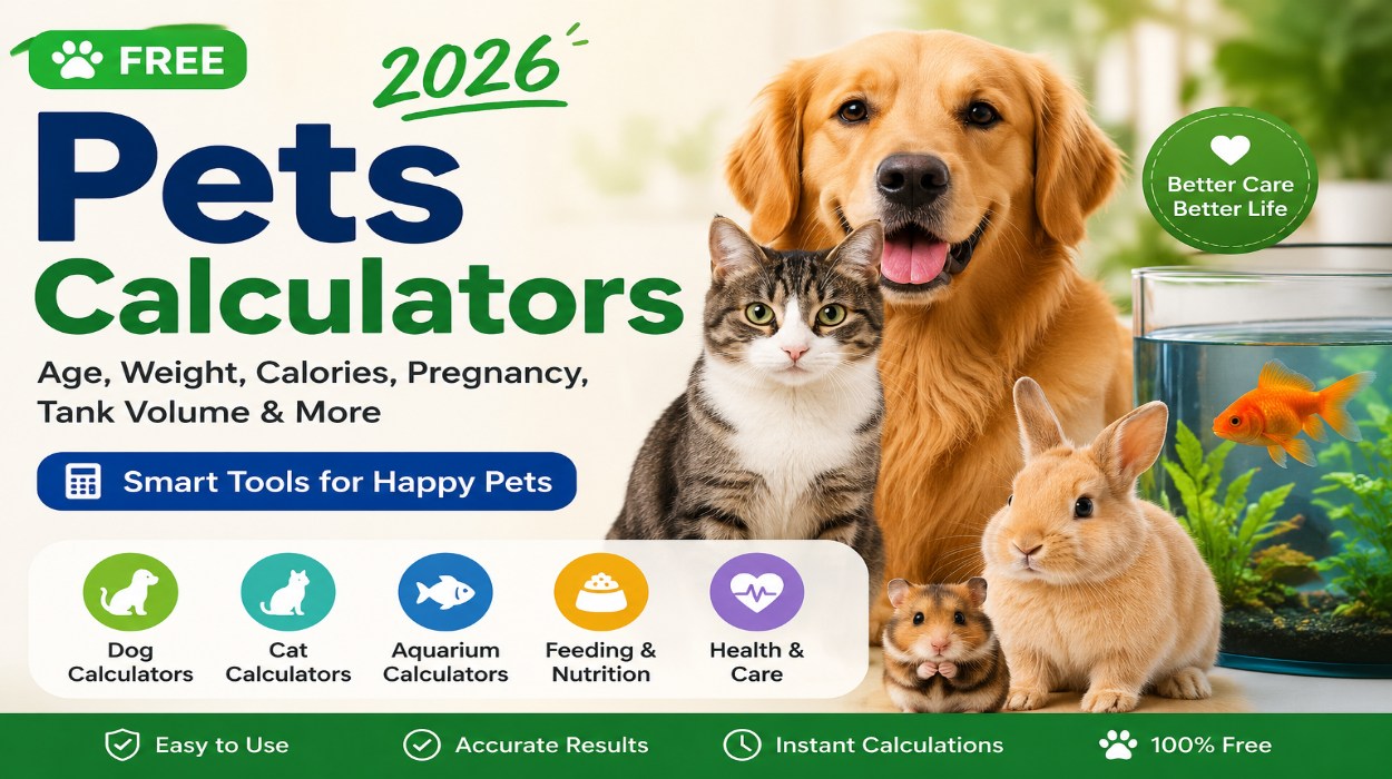 Free Pets Calculators Upadted 2026 – Dog, Cat & Fish Tools