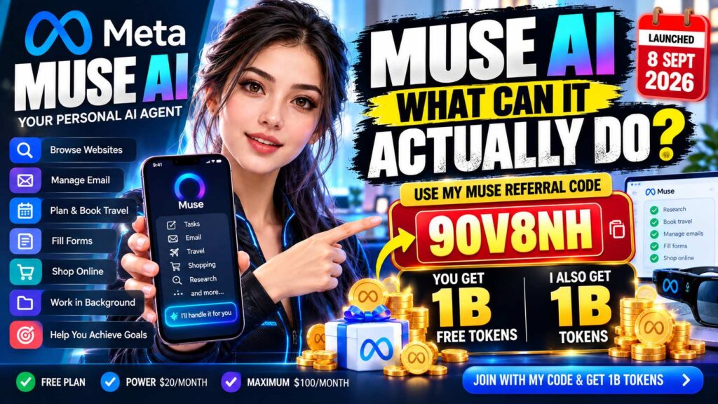 Muse AI referral code 90V8NH for 1B free tokens