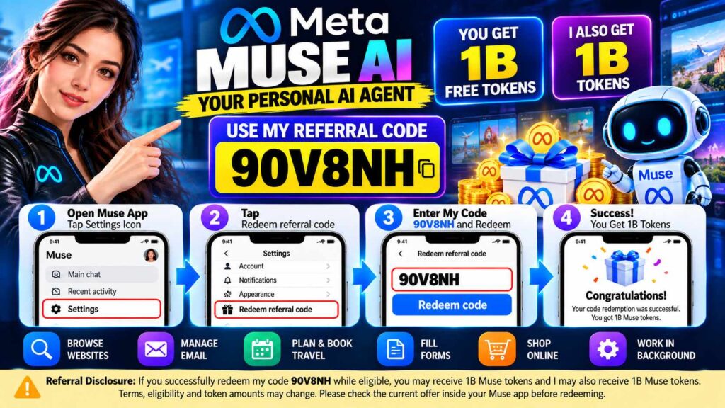 Muse AI referral code 90V8NH to get 1B free tokens