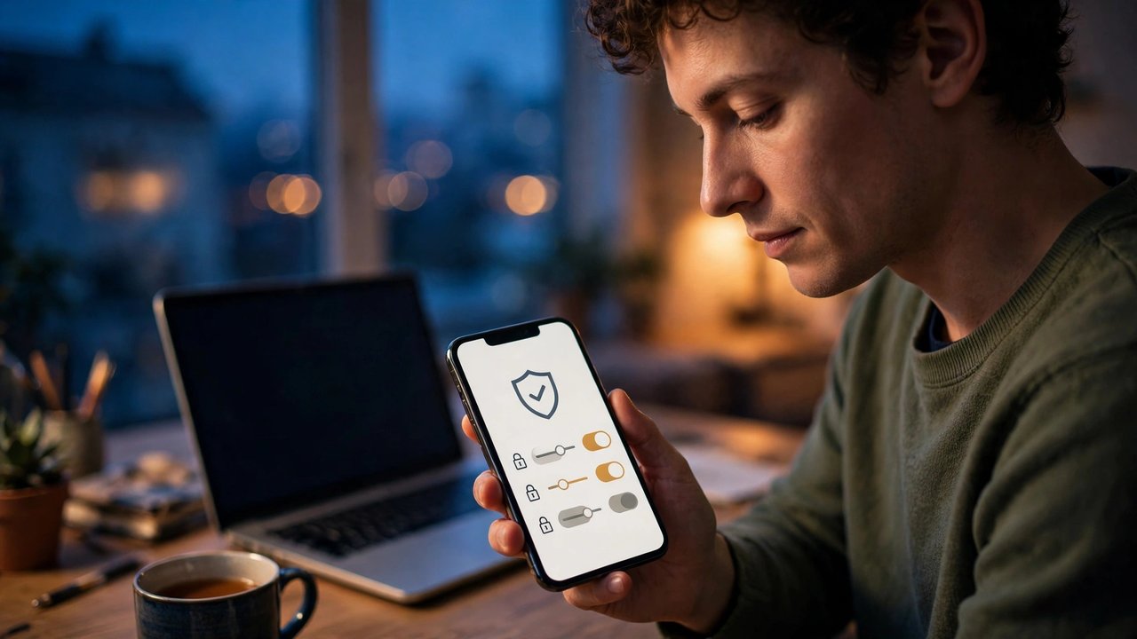 Muse AI privacy Person reviewing Muse AI privacy settings and data controls on a phone